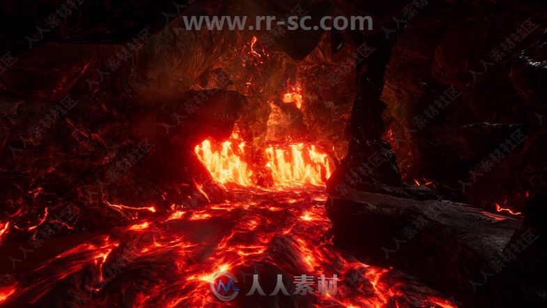 逼真形象火红色熔岩与火山环境Unity游戏素材资源