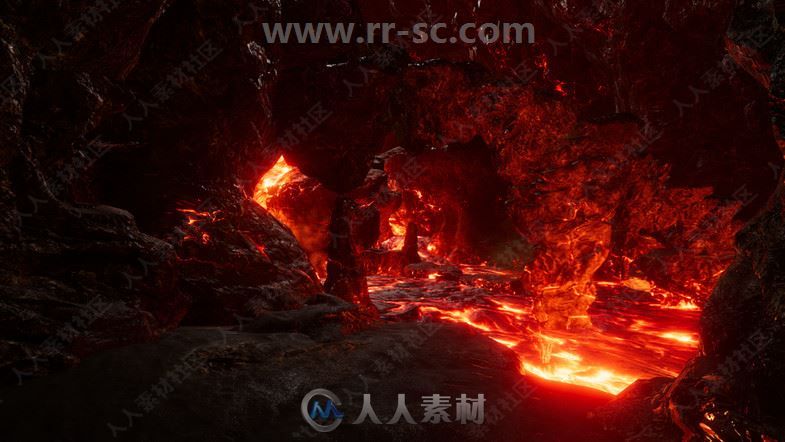 逼真形象火红色熔岩与火山环境Unity游戏素材资源