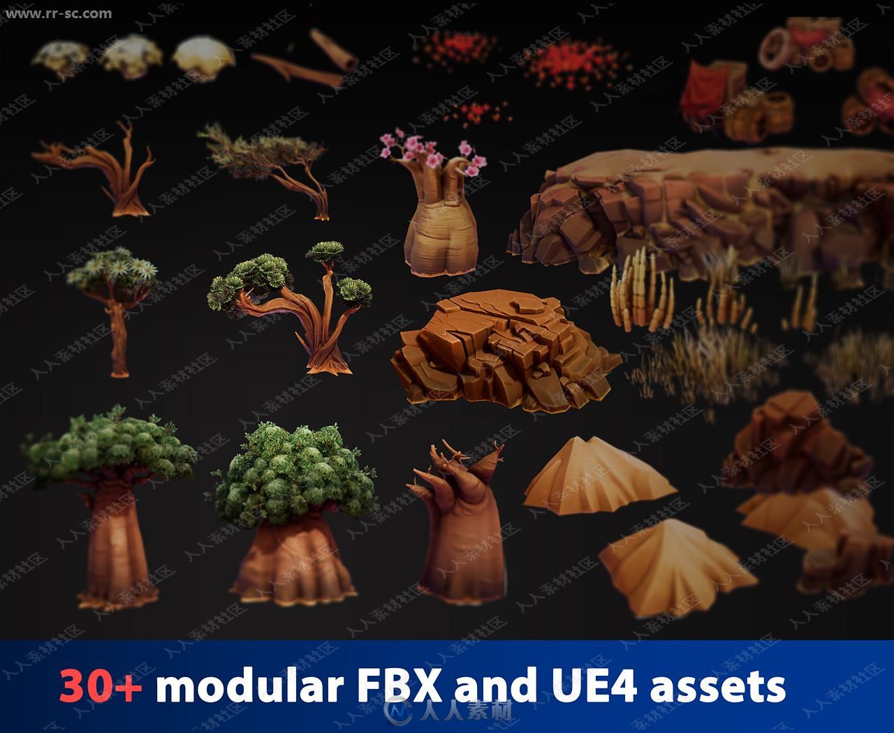 完整岩石沙漠草木灌木群纹理贴图环境UE4游戏素材资源