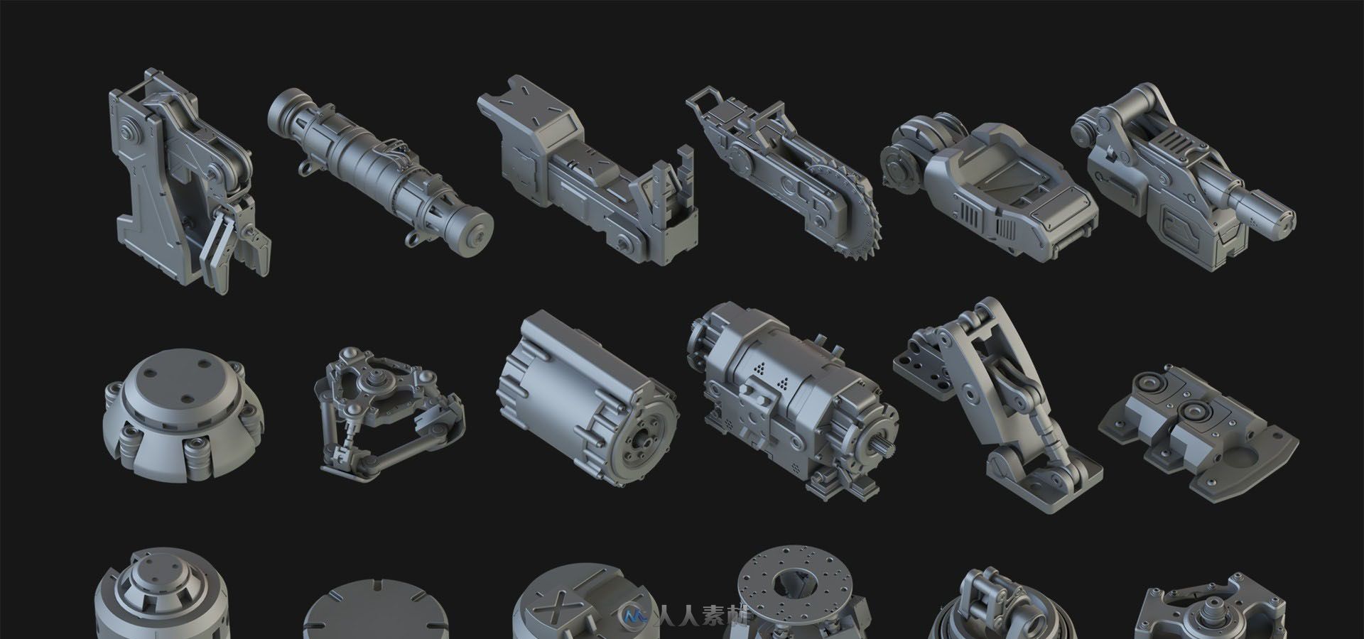 【机械高模 零部件】Hard Surface Kitbash Pack 01【1.04G】