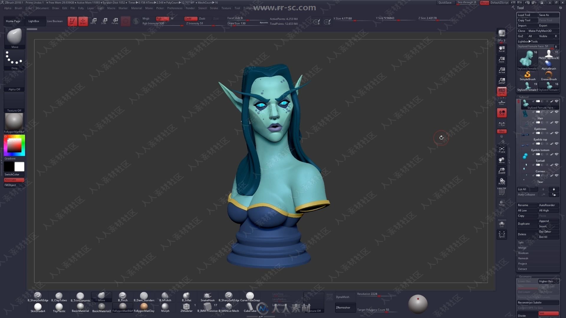 Zbrush精致女精灵角色雕刻艺术实例制作视频教程