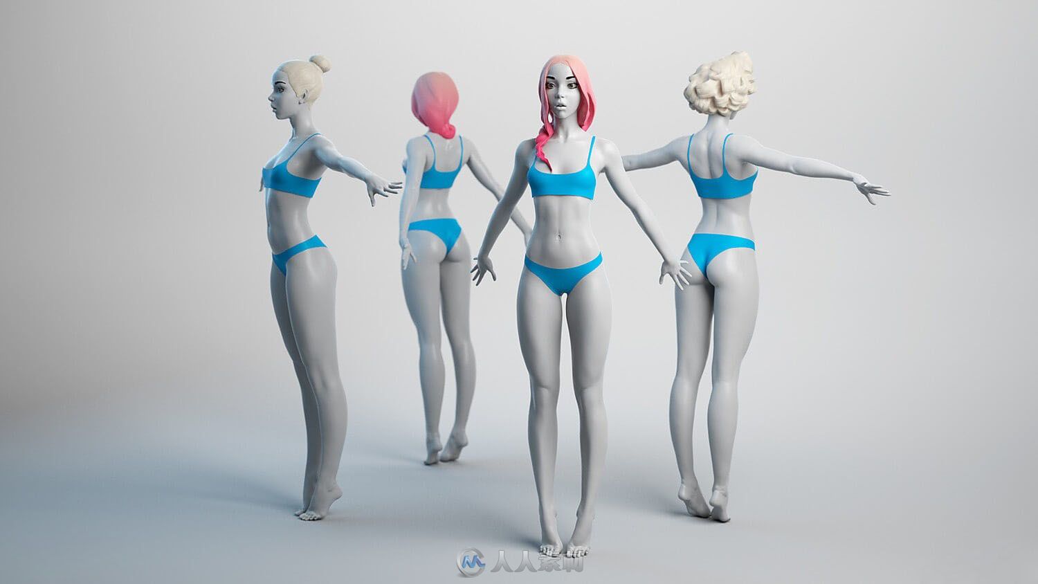 4个标准女性身体3d模型femalebasemesh