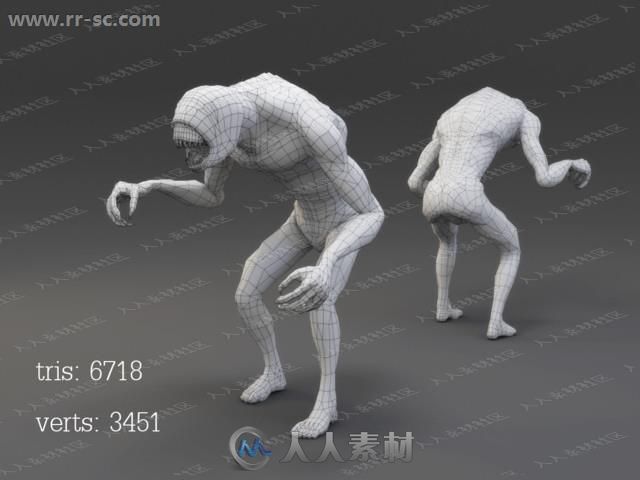 长手尖牙恐怖怪物多组姿势形态3D模型Unity游戏素材资源