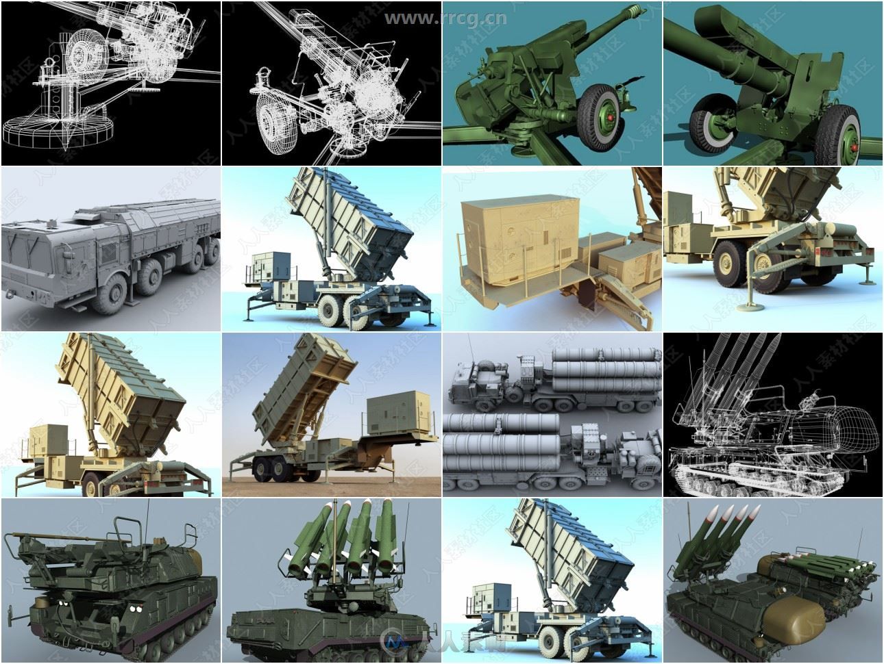 导弹车高射炮等军事武器3D模型合集