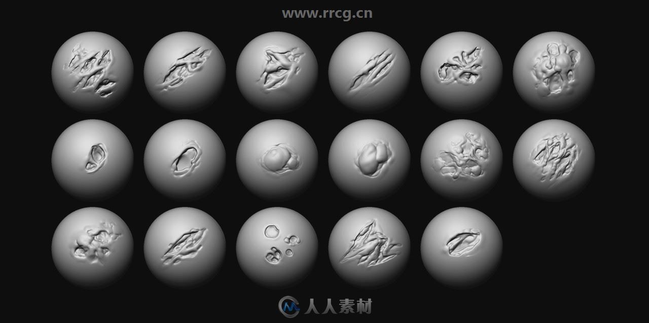 17组僵尸丧尸皮肤纹理雕刻笔刷合集