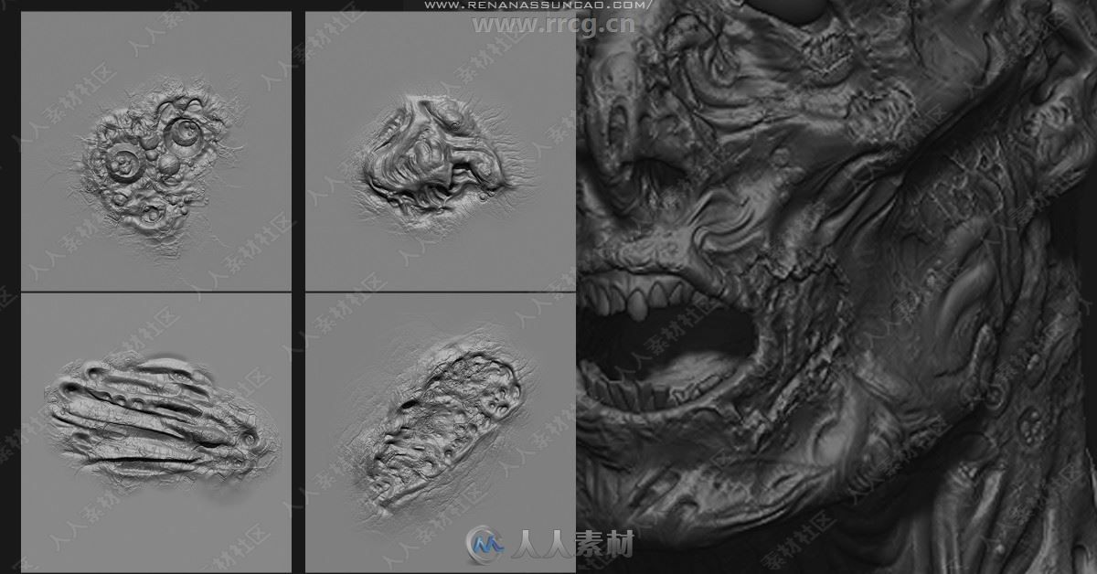 20组腐烂僵尸皮肤纹理雕刻Zbrush笔刷合集