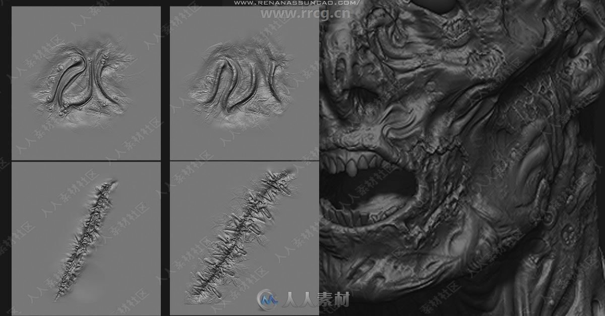 20组腐烂僵尸皮肤纹理雕刻Zbrush笔刷合集