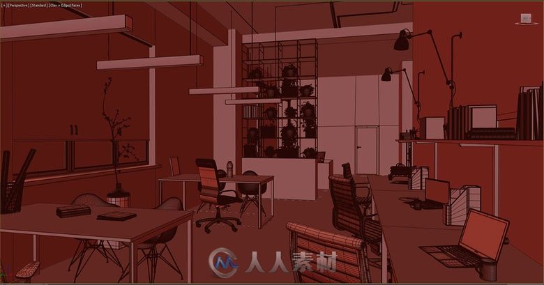 创建办公室内部建筑可视化作品完整过程解析 展示了最终渲染图像效果