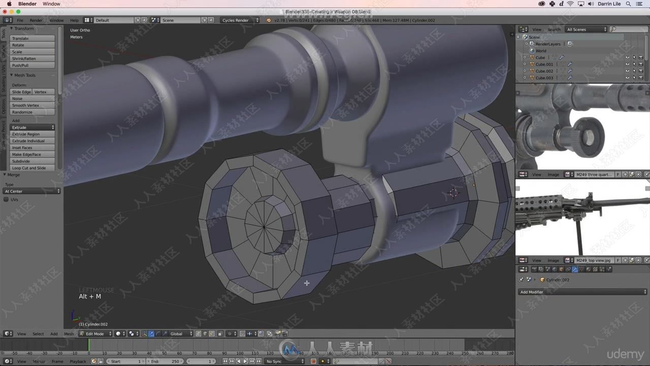 Blender与SP游戏机枪建模与纹理贴图制作频教程