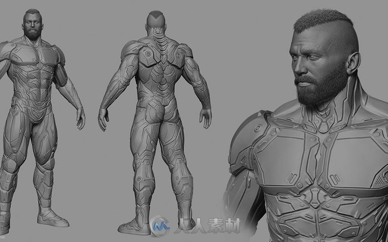 教程分享：使用ZBrush和Marmoset Toolbag两款软件雕刻和绘制3D战士角色