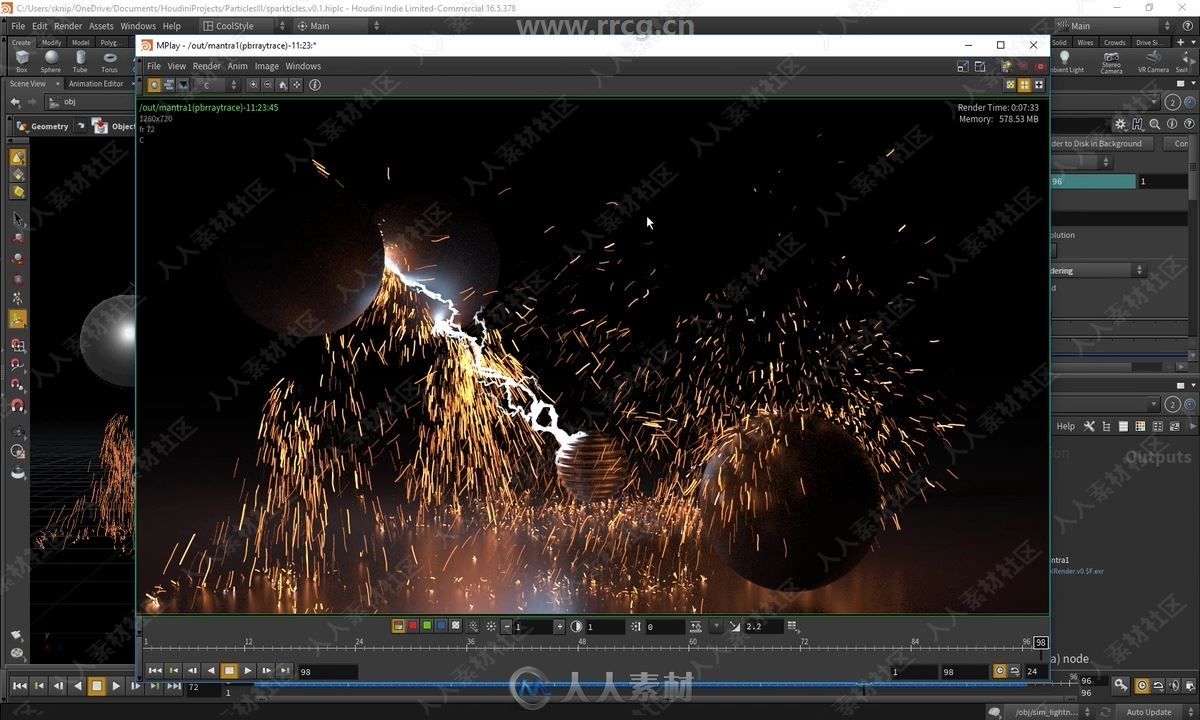 Houdini中粒子火花与照明特效实例制作视频教程
