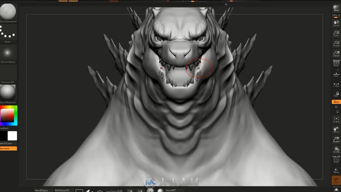 ZBrush详细操作教程分享——哥斯拉角色模型的雕刻延时拍摄教程