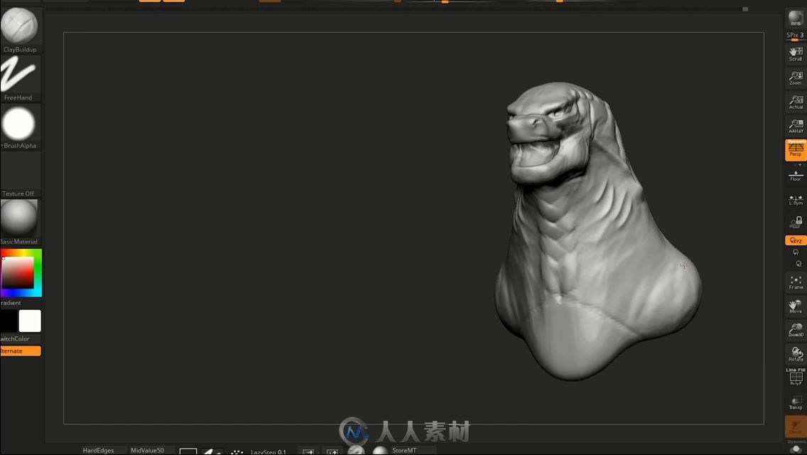 ZBrush详细操作教程分享——哥斯拉角色模型的雕刻延时拍摄教程