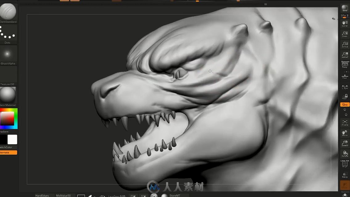 ZBrush详细操作教程分享——哥斯拉角色模型的雕刻延时拍摄教程