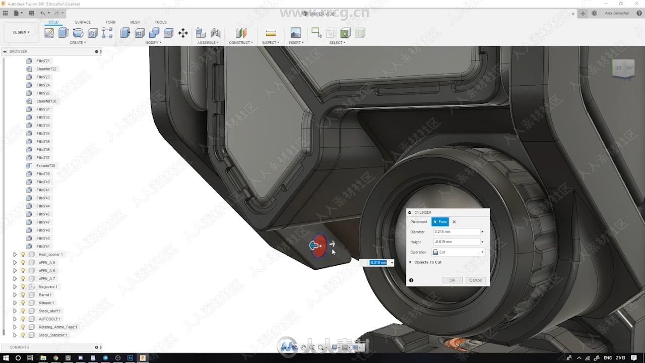 Fusion 360狙击步枪完整工业设计视频教程