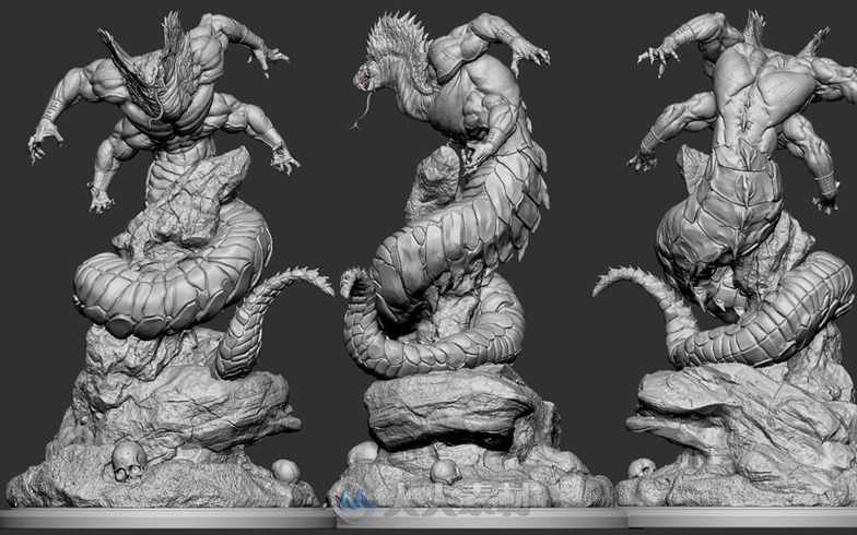 3D角色概念作品的制作过程解析 雕刻一个神话生物角色Naga