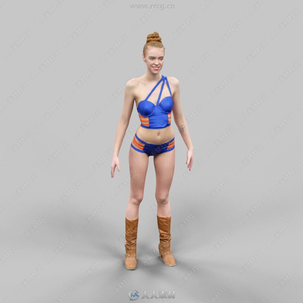 蓝色服饰女性雕刻姿势扫描3D模型