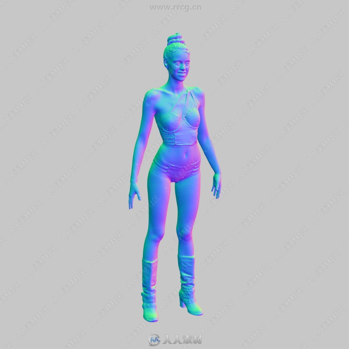 蓝色服饰女性雕刻姿势扫描3D模型