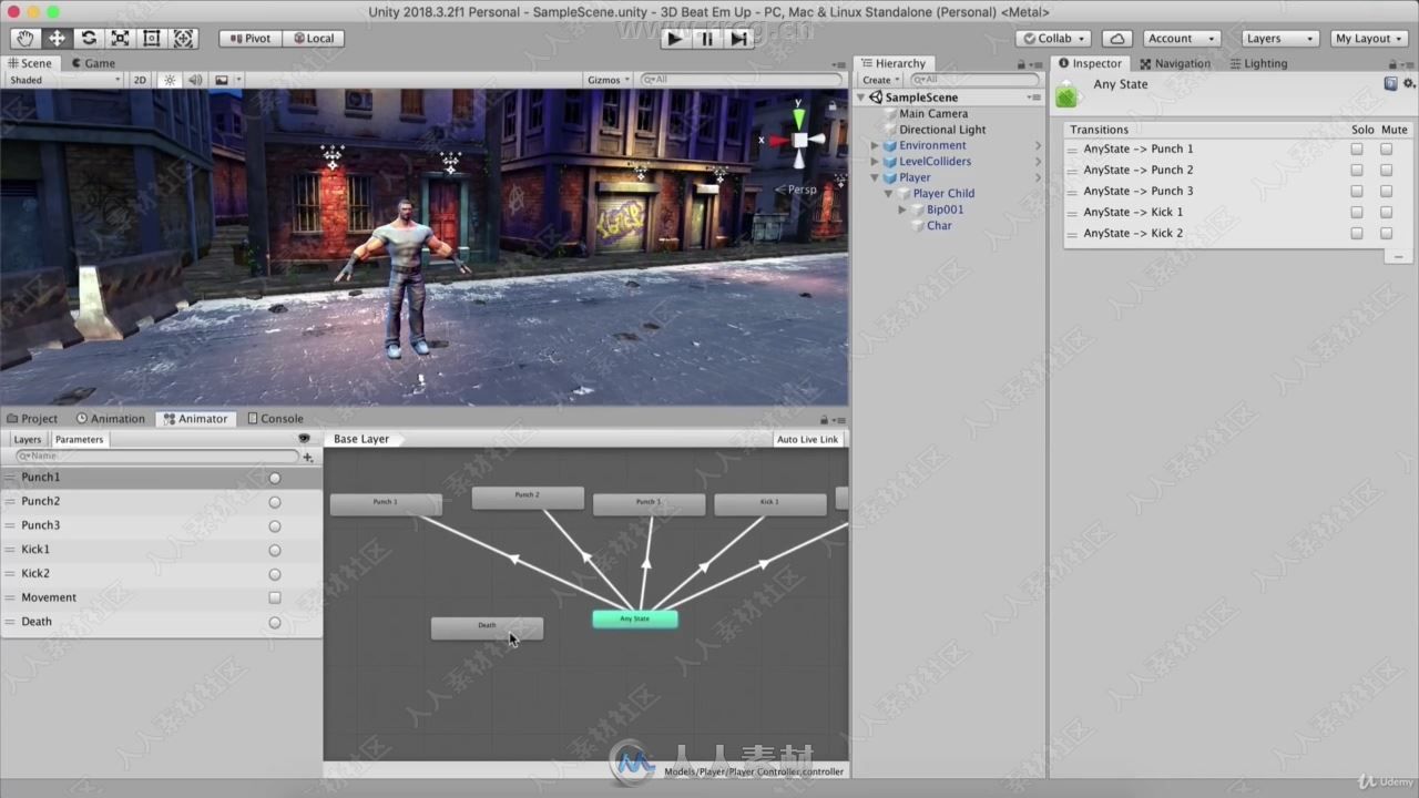 Unity 3D格斗游戏制作技术训练视频教程