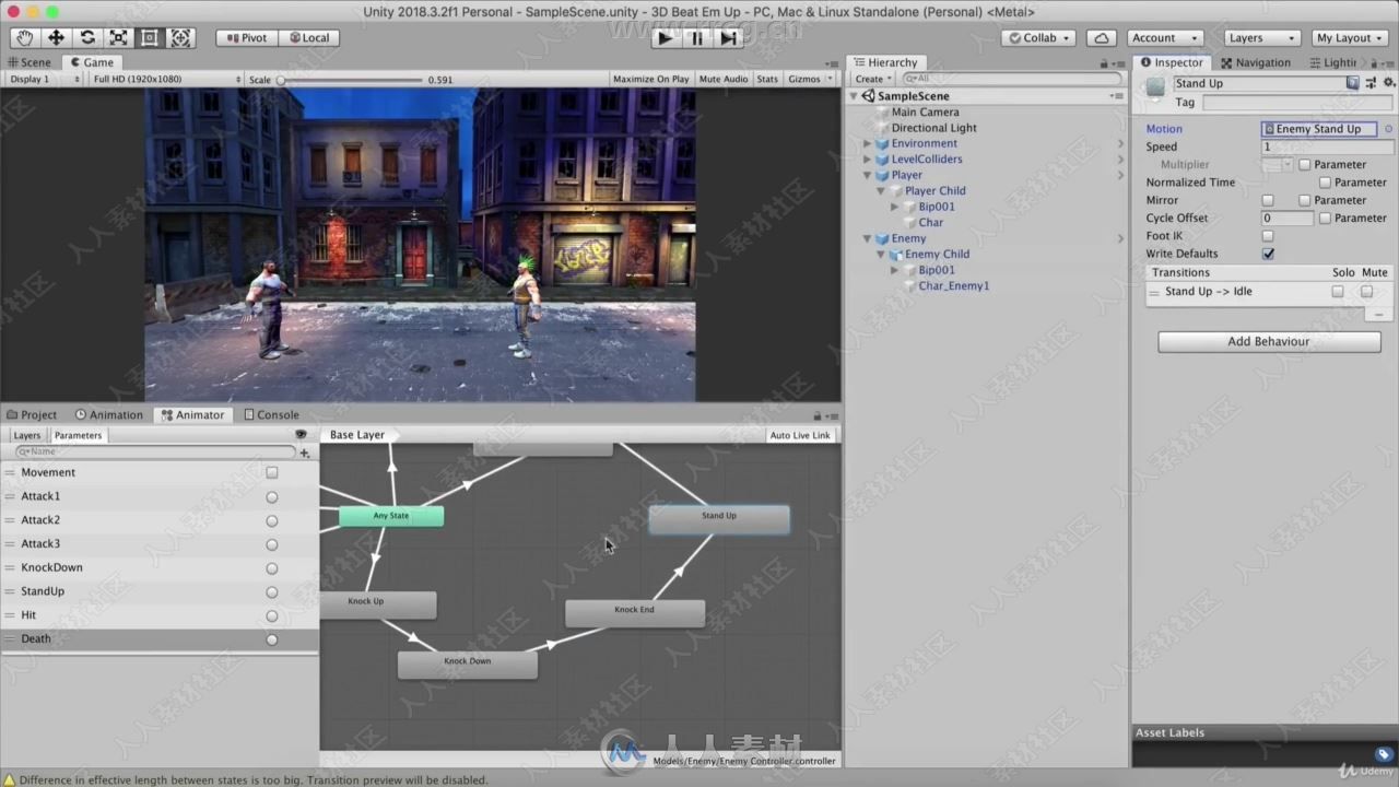 Unity 3D格斗游戏制作技术训练视频教程