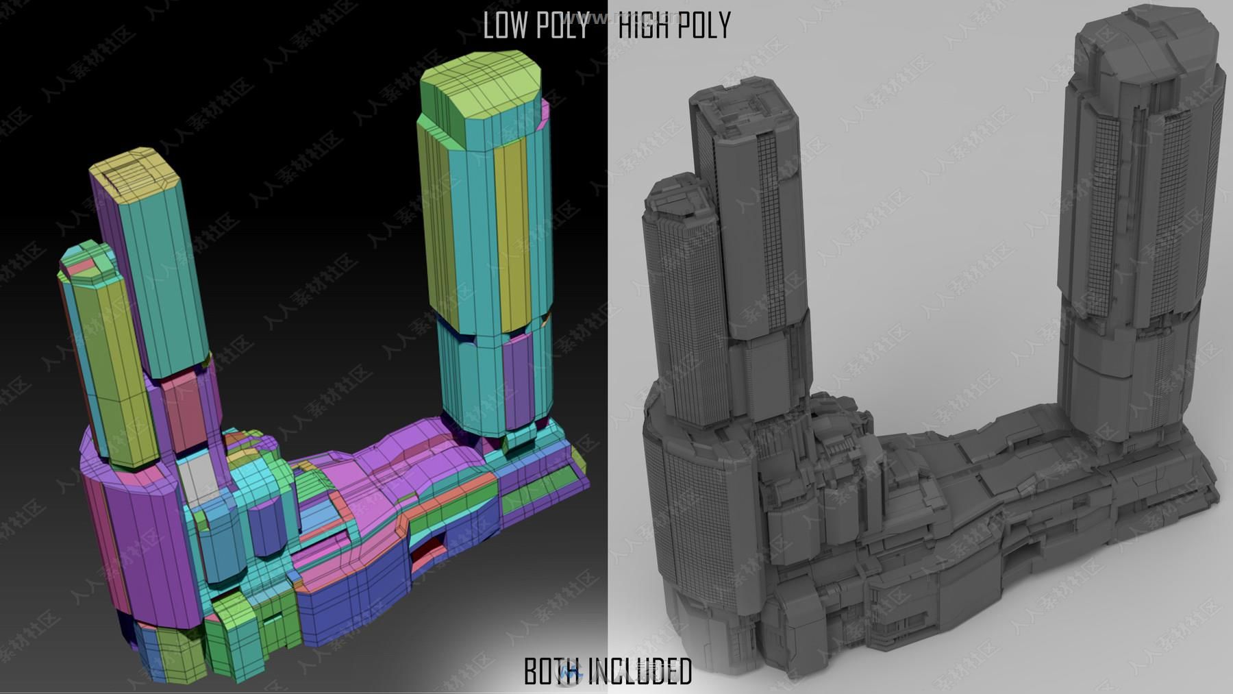 未来科幻城市大楼建筑群场景3D模型合集