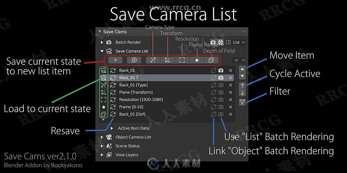 Save Cams摄像机设置与批处理Blender插件V2.1.0版