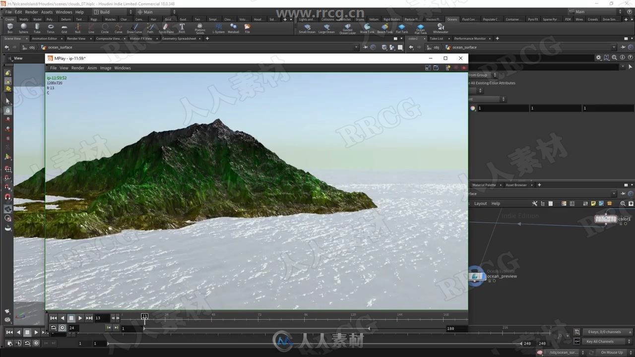 Houdini与Redshift火山海洋大型场景实例制作视频教程