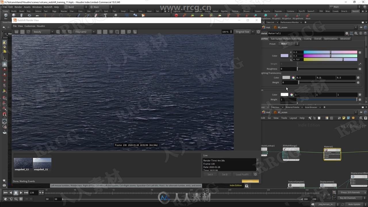 Houdini与Redshift火山海洋大型场景实例制作视频教程