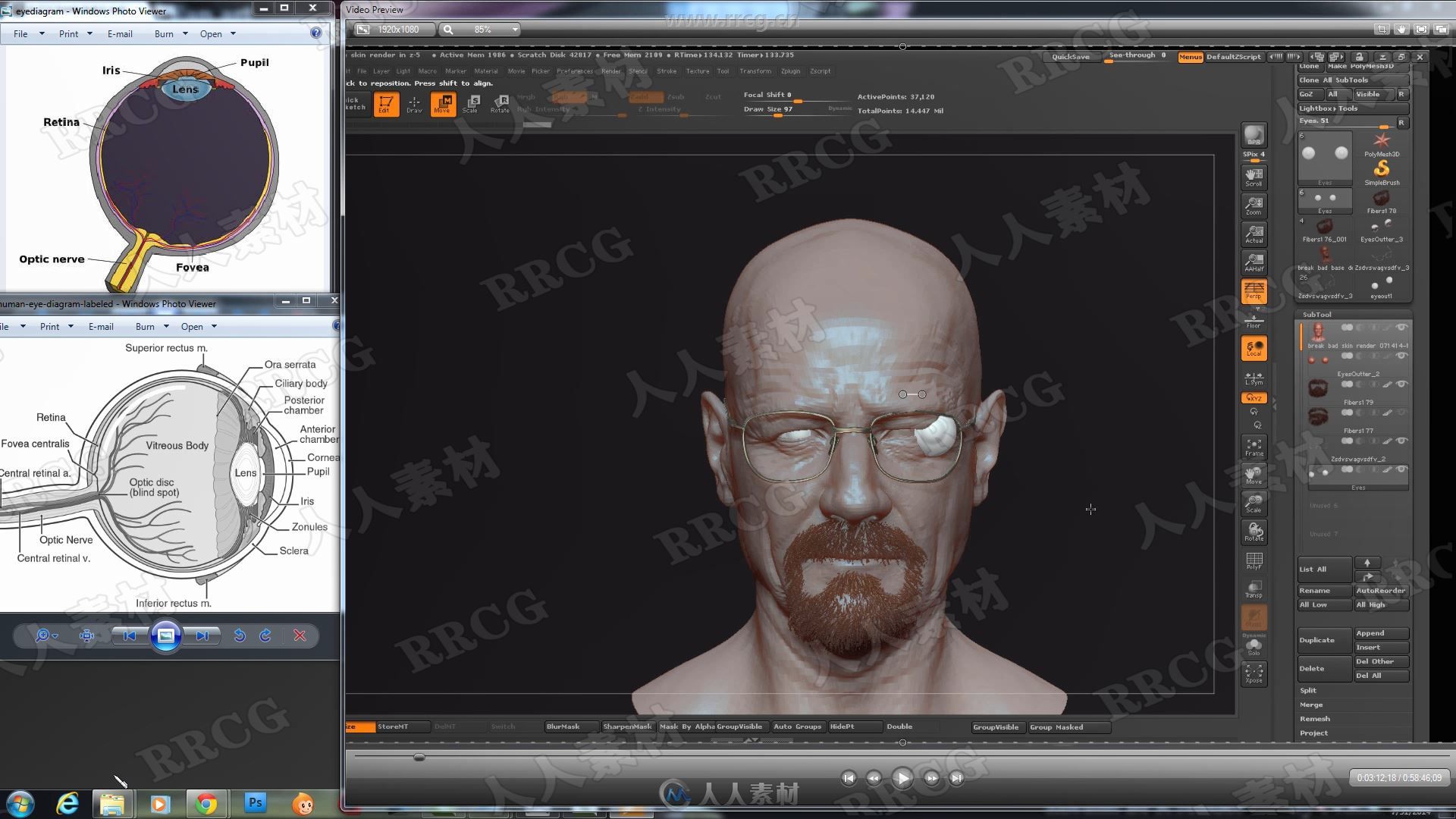 ZBrush超高清精细人头3D完整制作流程视频教程