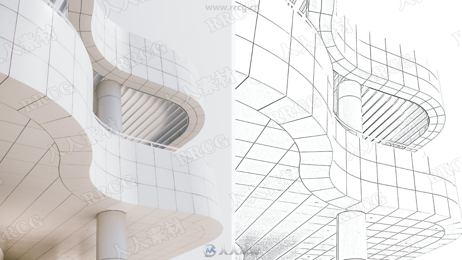 建筑速写黑白线稿艺术图像处理特效PS动作