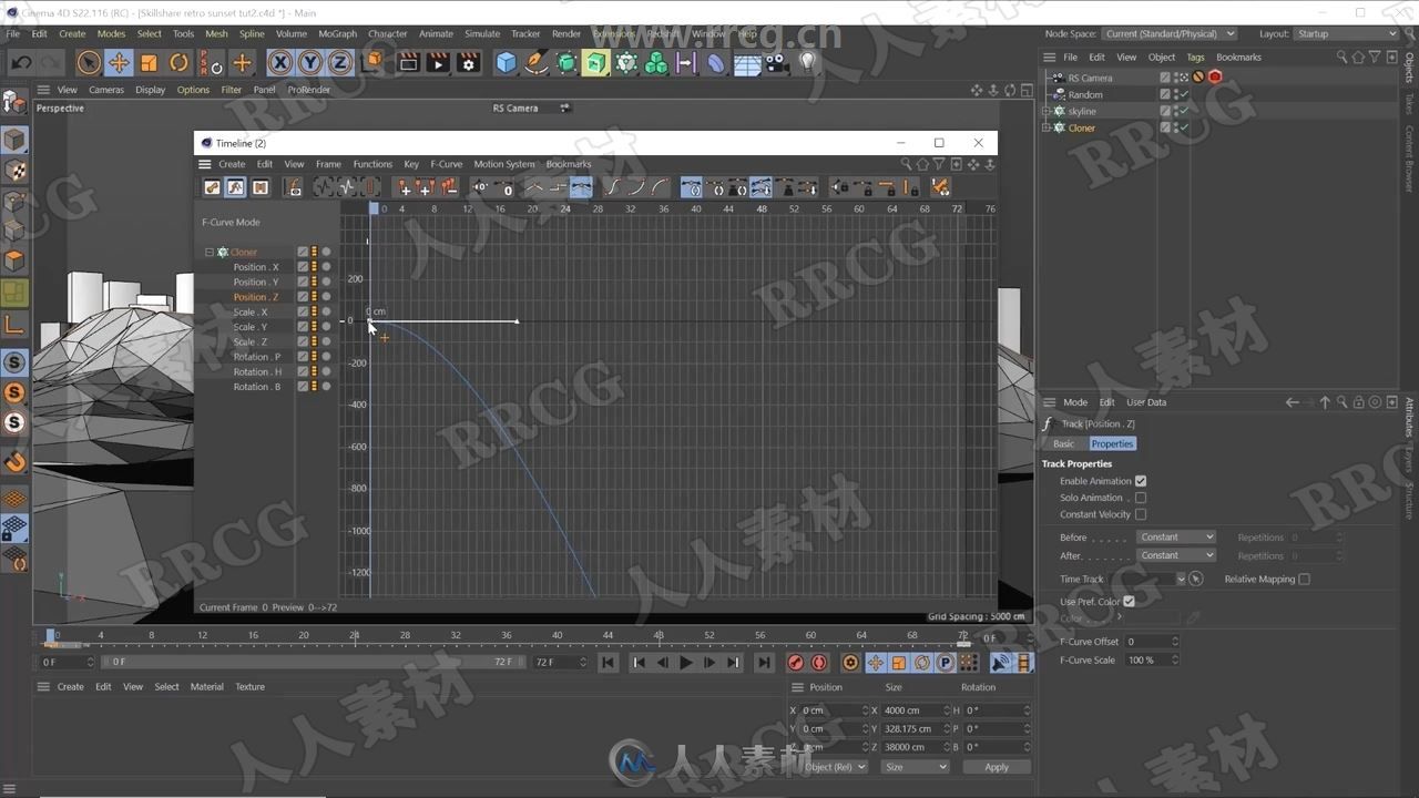 C4D与Redshift复古抽象动态日落循环场景制作视频教程