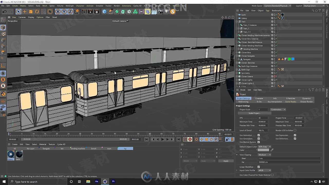 C4D渲染创建空间训练太空火车站场景建模视频教程