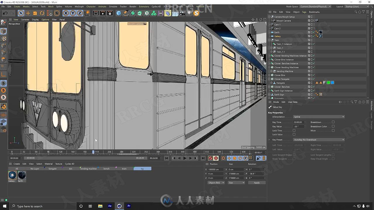 C4D渲染创建空间训练太空火车站场景建模视频教程