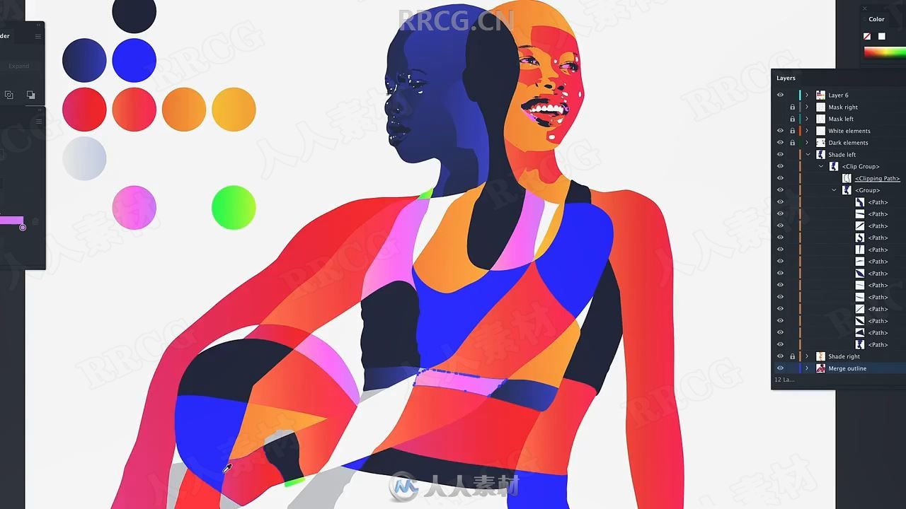 AI色彩丰富抽象插画平面肖像创建视频教程