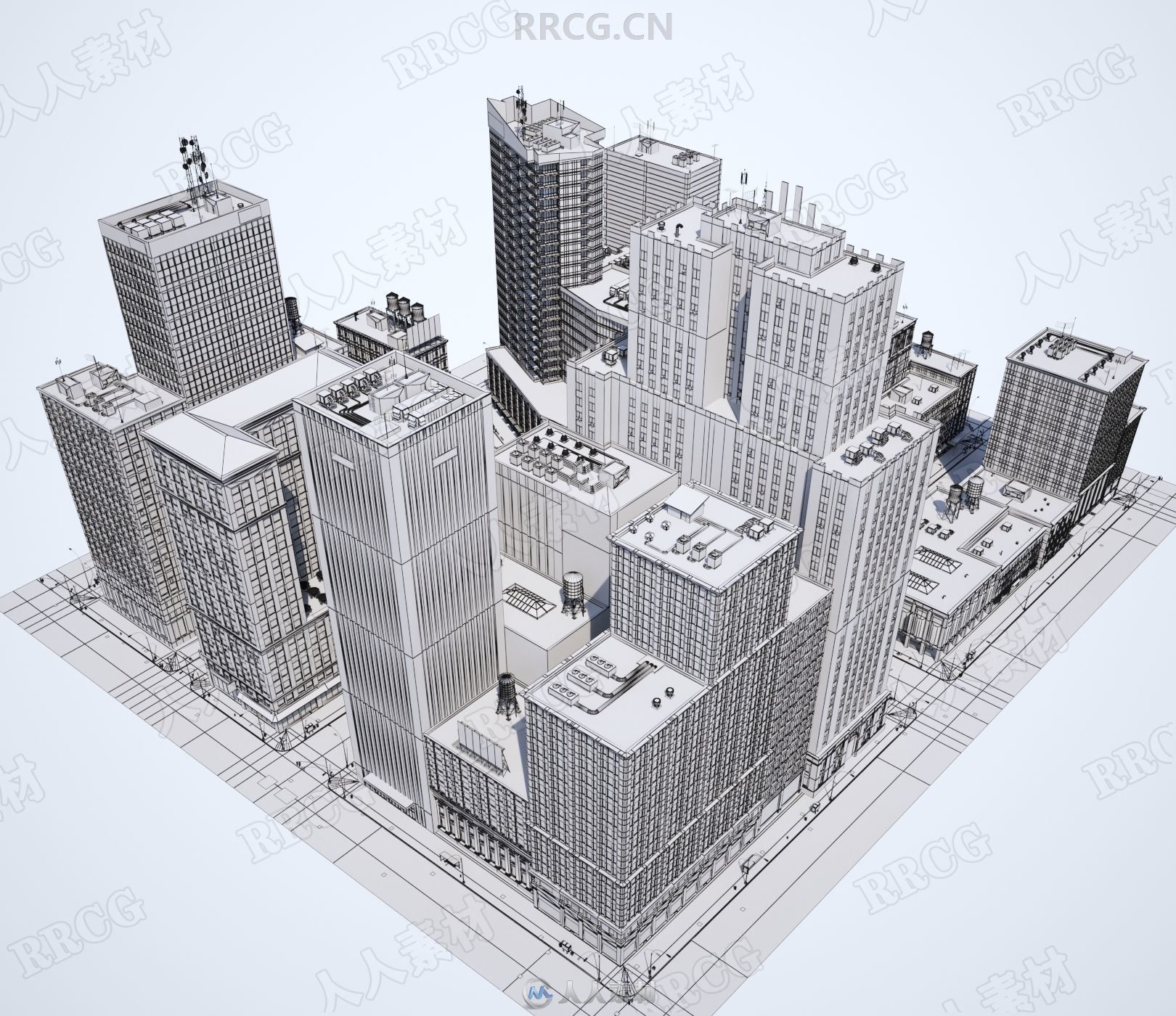 高品質完整城市高層辦公建築街景相關3d模型合集