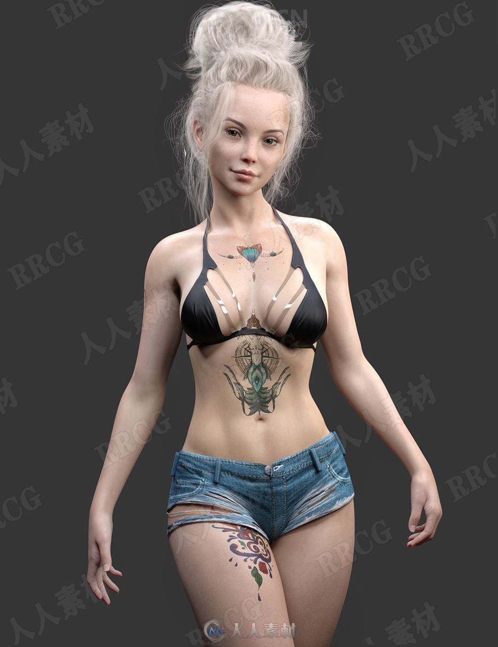 美丽年轻带有个性纹身女性3D模型合集