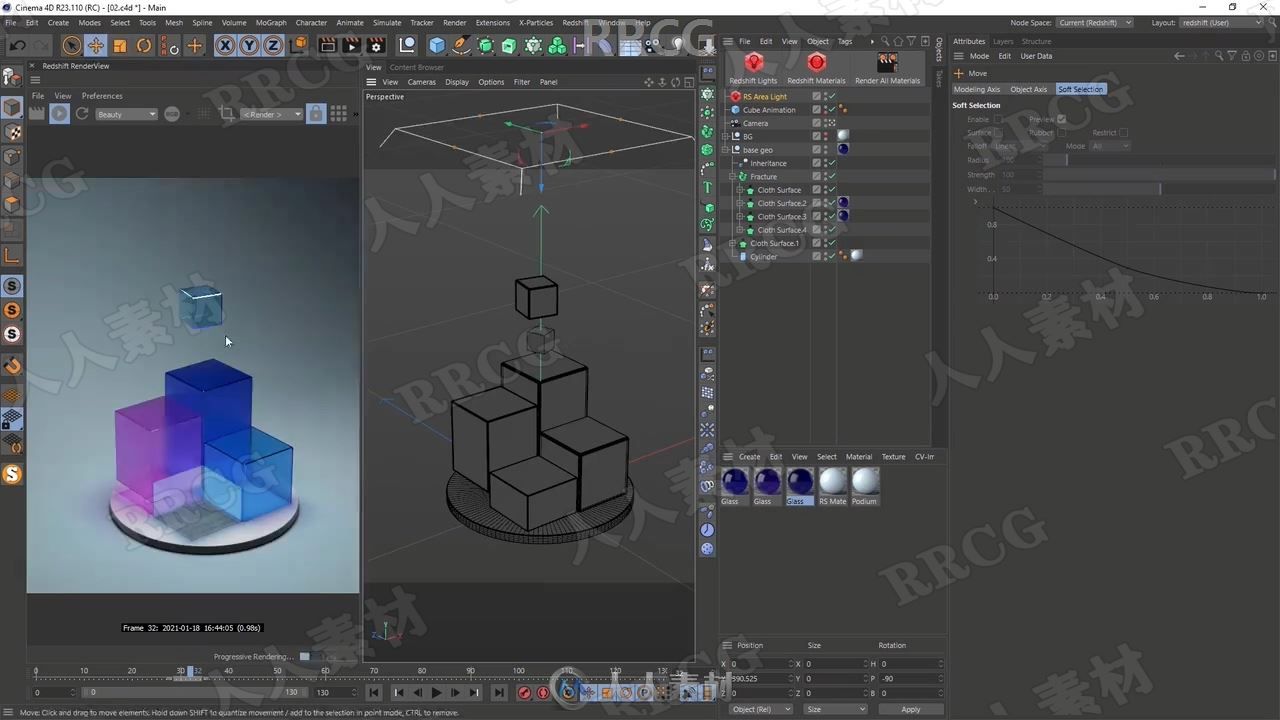 C4D与Redshift玻璃几何体循环动画制作视频教程