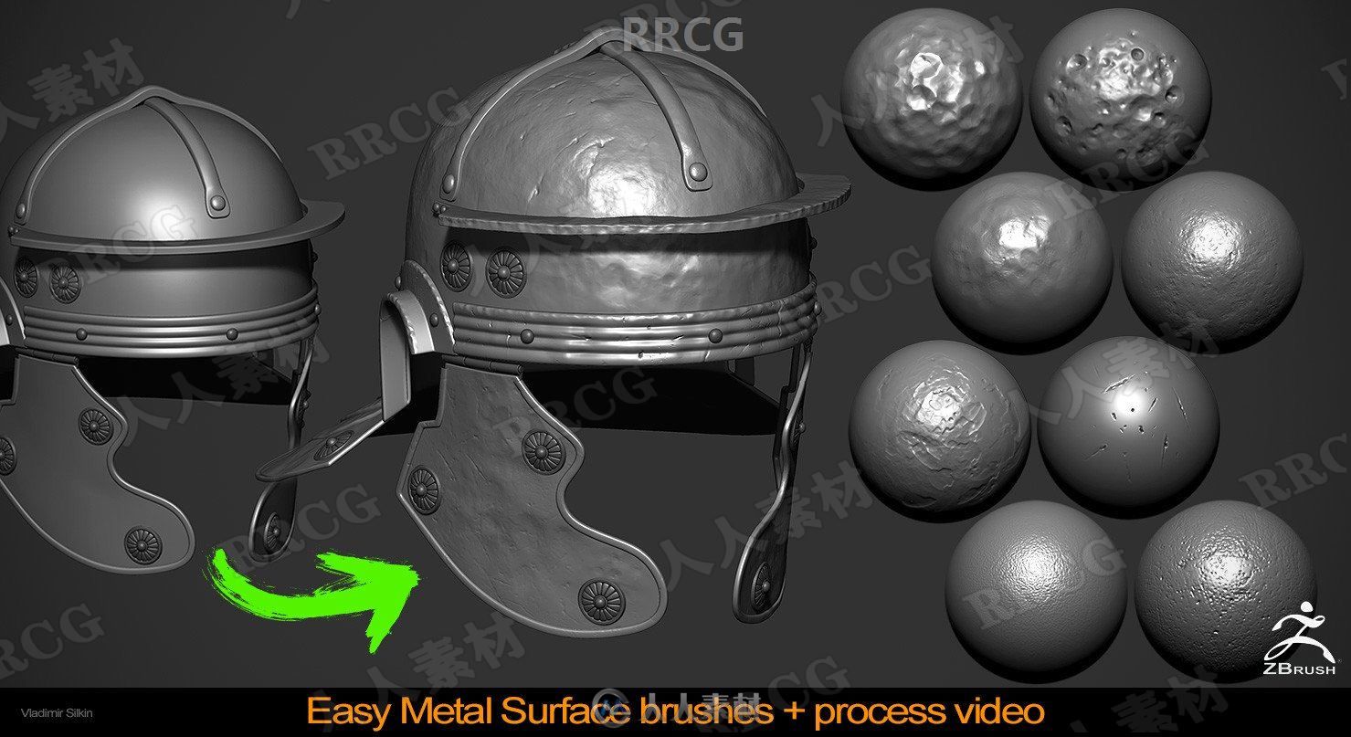 8组金属表面雕刻细节Zbrush笔刷合集 附教程