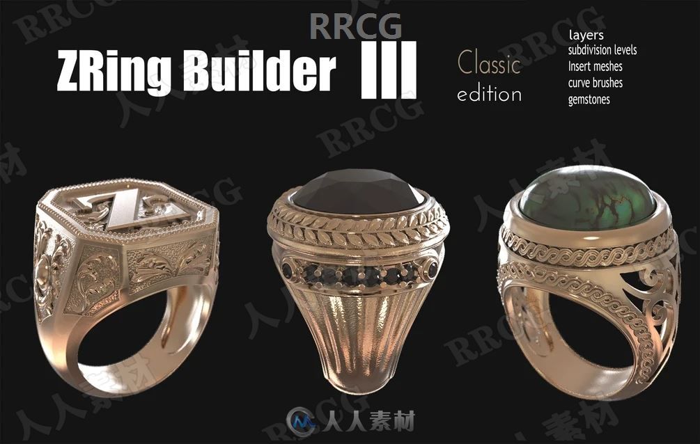 ZRing Builder珠宝戒指雕刻模型快速生成Zbrush插件