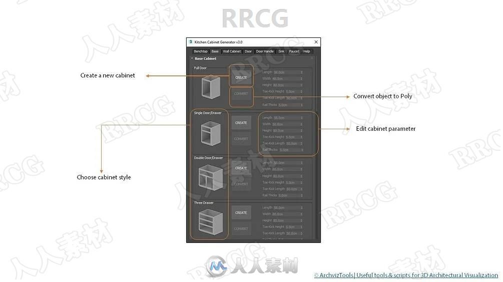 Kitchen Cabinet Generator厨房模型自动创建3dsmax脚本V4.0版