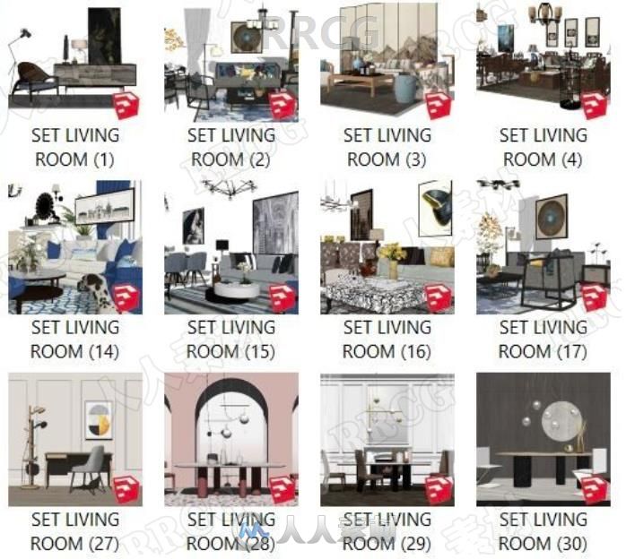 53组高质量客厅与厨房3D模型合集 Sketchup专用