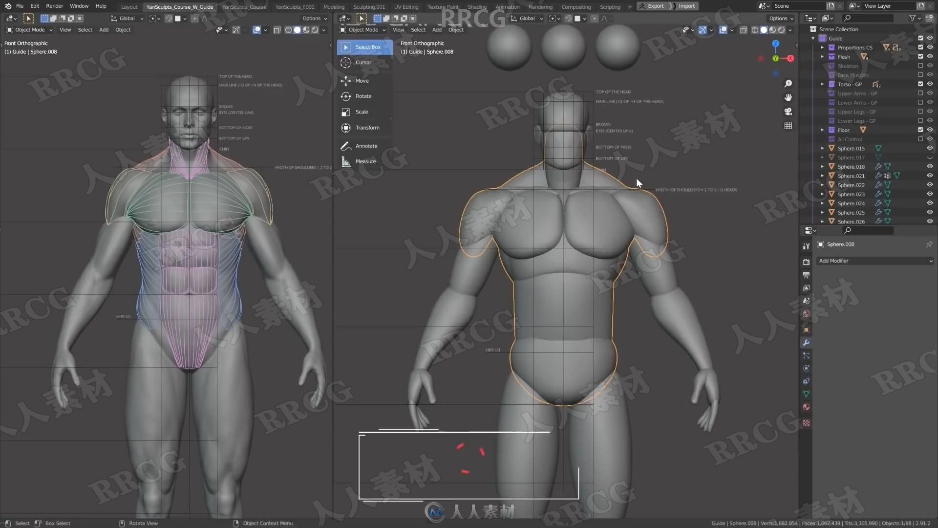 Blender男性人体解剖形态全身造型雕刻技术视频教程