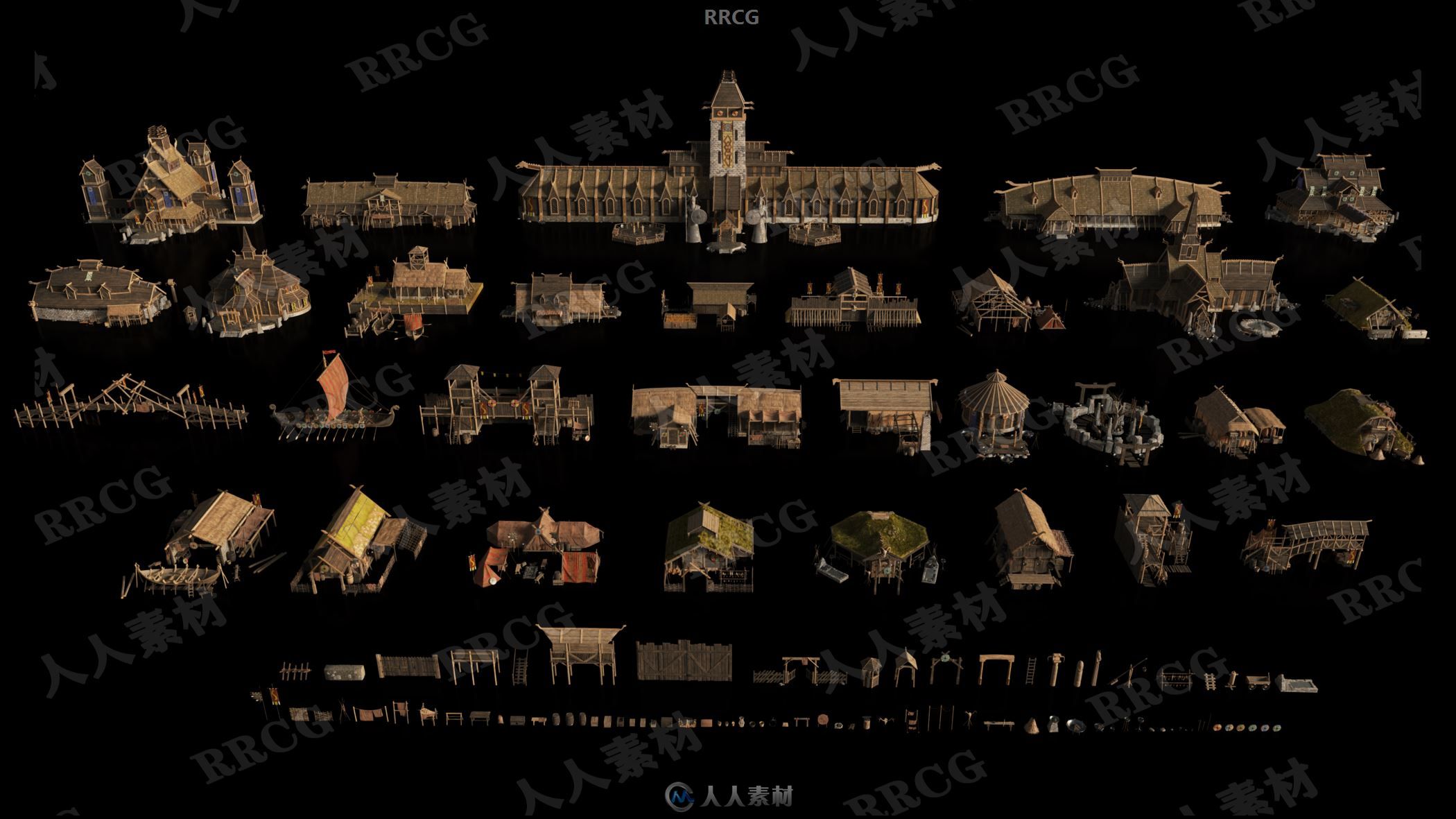 荣耀维京王国建筑景观3D模型合集 64GB完整版