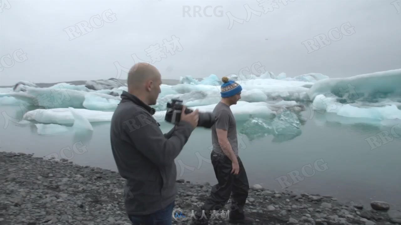 室外寒冷冰岛湖面场景人像美丽拍摄视频教程