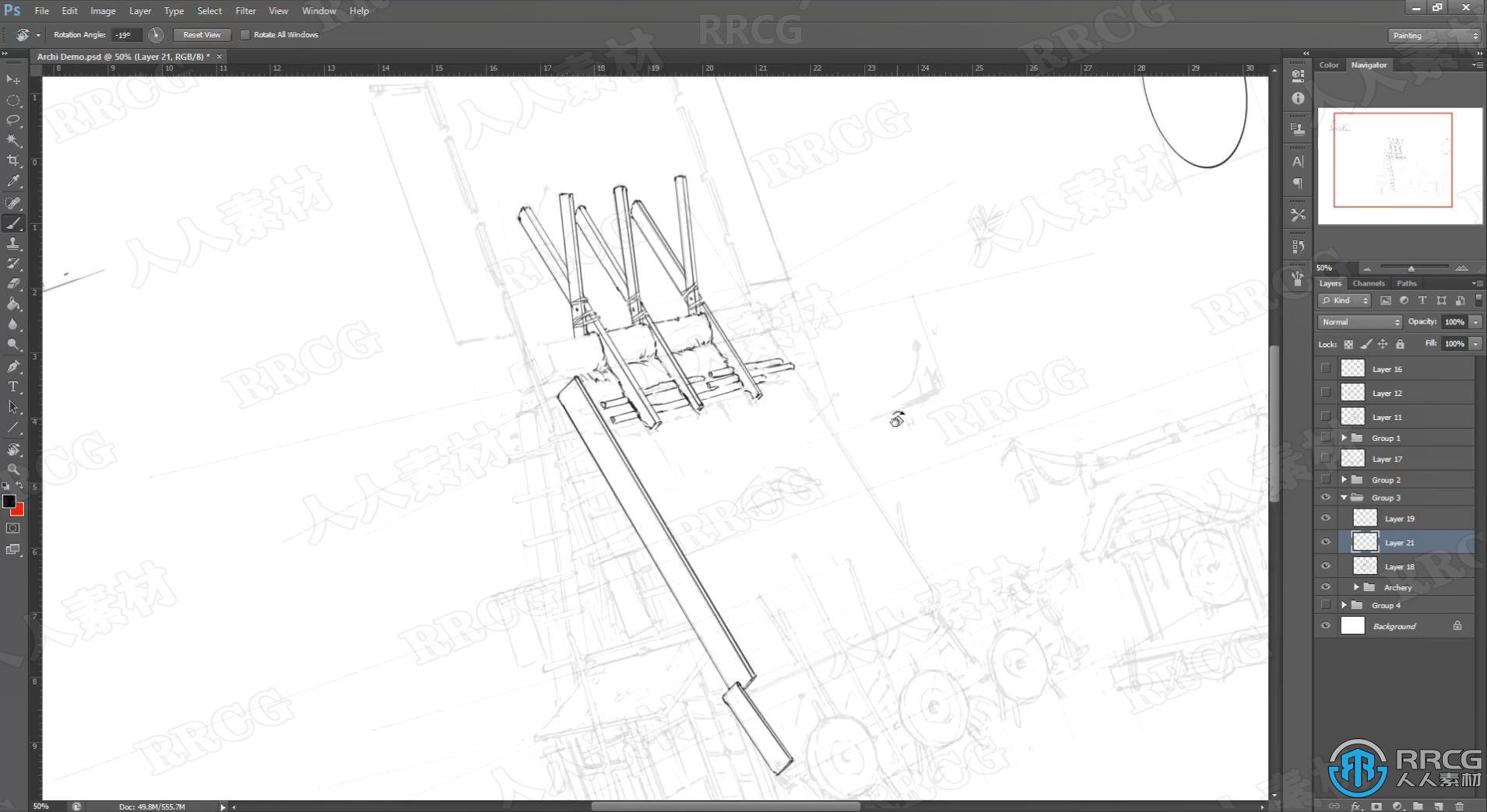 PS初学者建筑素描线稿绘制工作流程视频教程