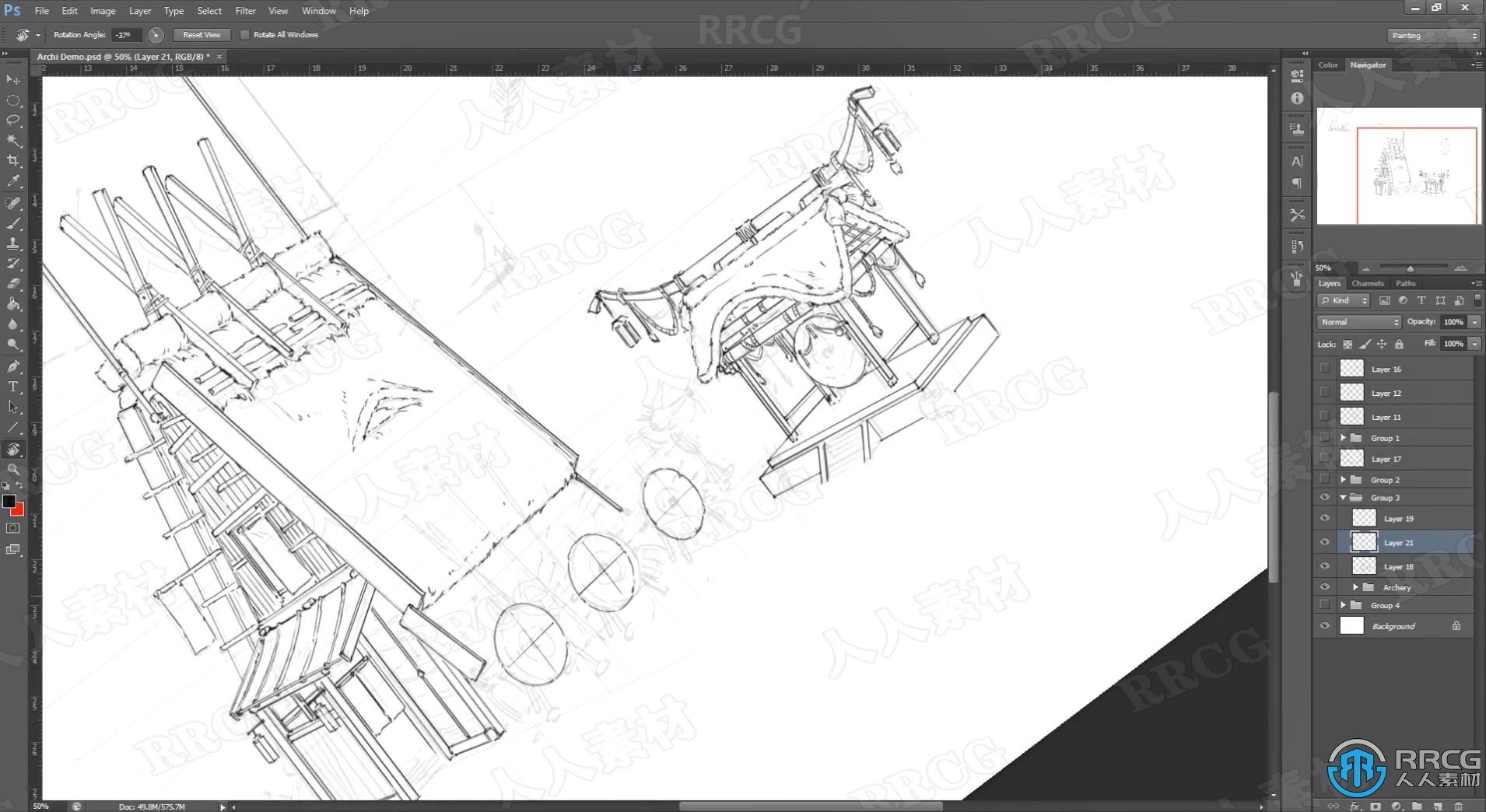 PS初学者建筑素描线稿绘制工作流程视频教程