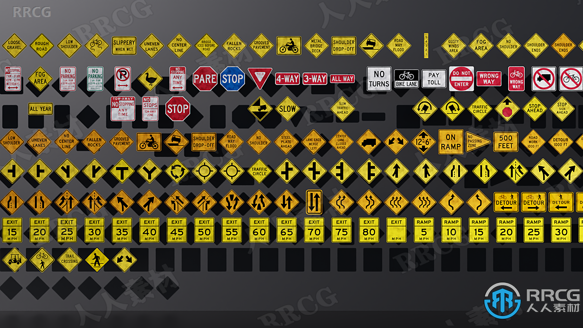 450组街道道路标识路牌标志blender高清贴图合集