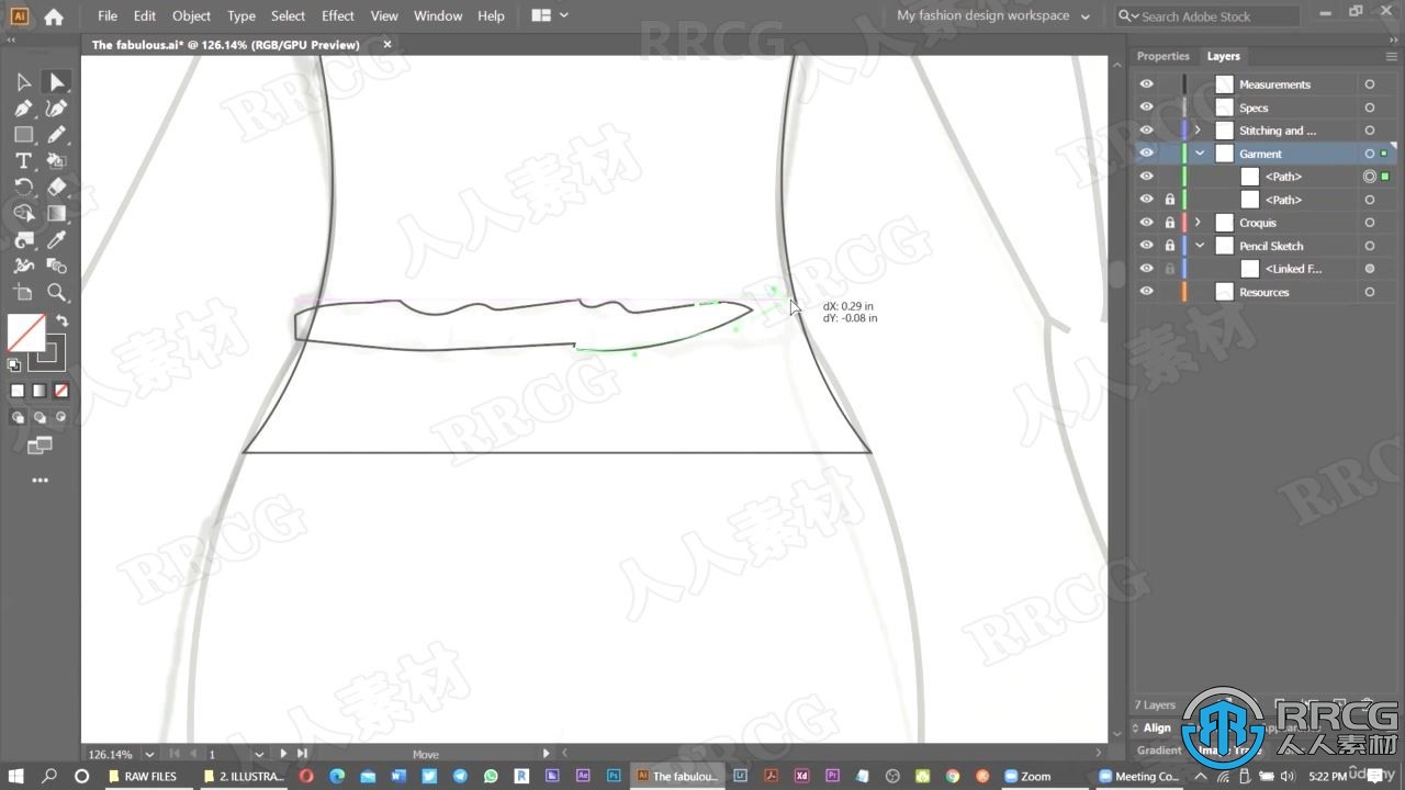 AI初学者时装设计草图到矢量插图创作过程工作流程视频教程