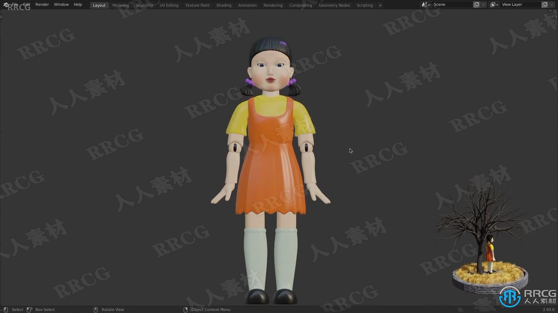 Blender影视《鱿鱼游戏》杀手娃娃模型实例制作视频教程