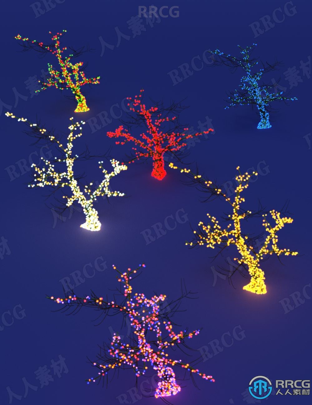 冬季童话灯着色器树木装饰3D模型合集